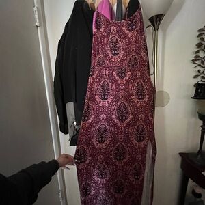 American Eagle Outfitters Red Pink Halter Maxi Sundress